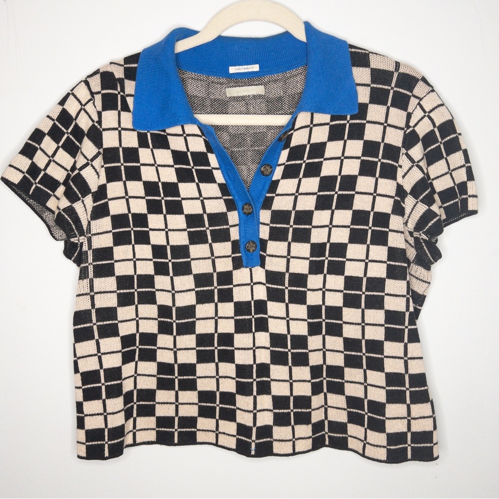 MOTHER The Offsides Henley Check This Sweater Polo Shirt - Picture 2 of 9